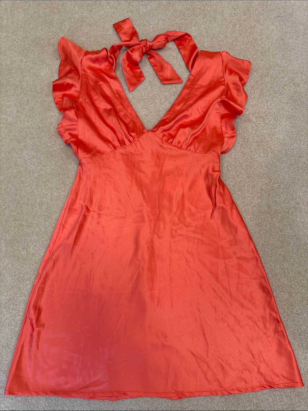Orange Satin Ruffle Mini Dress